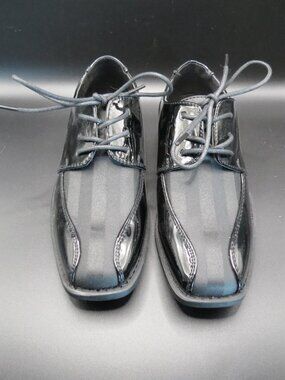 Felipe Stefano Boys Black Oxford Dress Shoes Patent Leather Size 13M